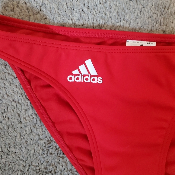 💚5/$25 Adidas Red Bikini Bottoms Sport Athletic Swim Brach Volley Ball Track - Picture 2 of 4